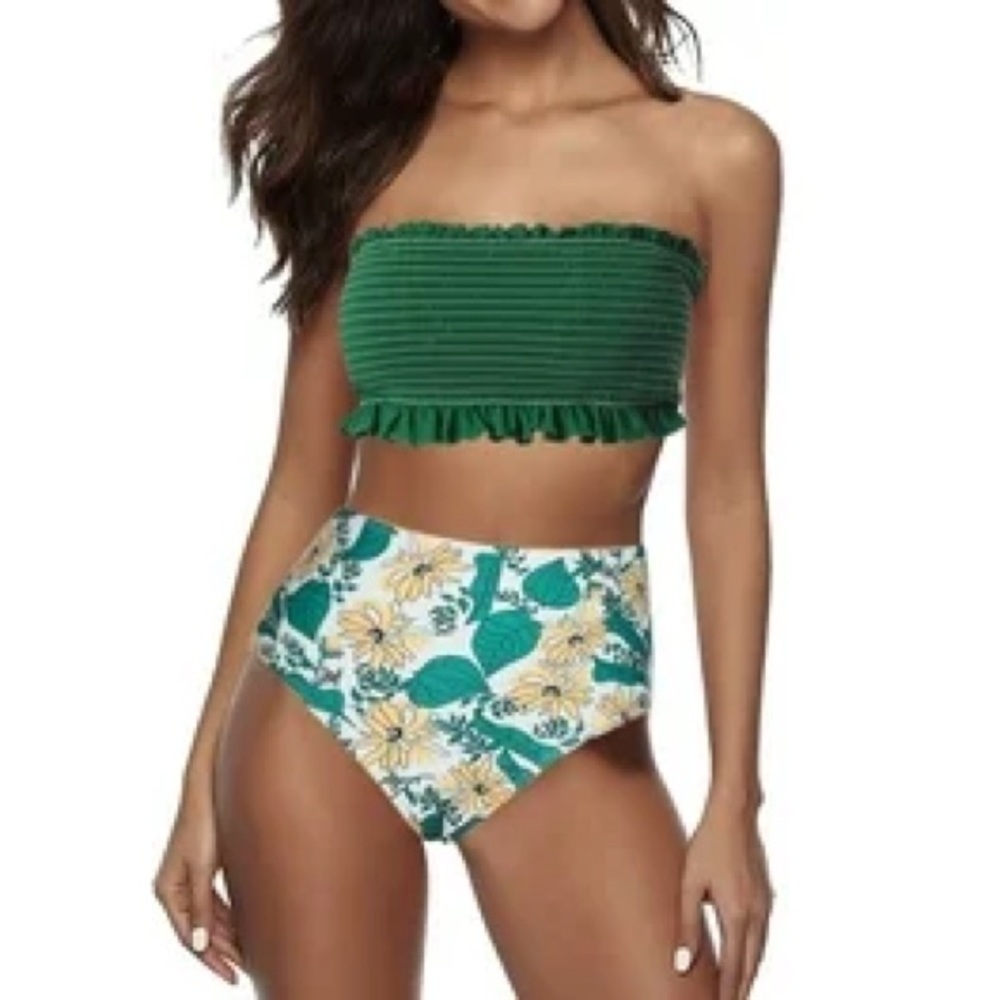2Piece Bikini Set Tube Full Coverage Swimsuit Tummy Control Padded S